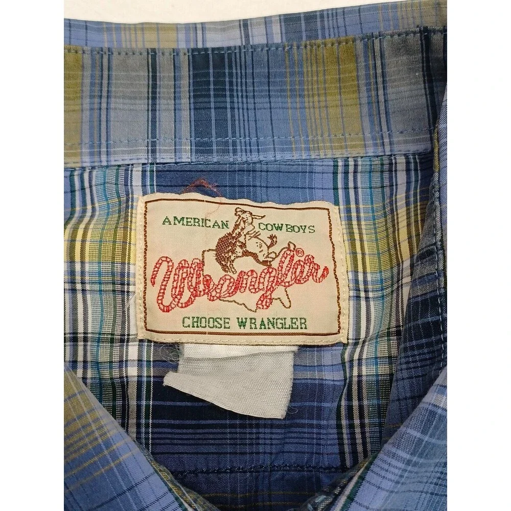 Wrangler American Cowboys Pearl Snaps Shirt Plaid Blue Long Sleeve XL